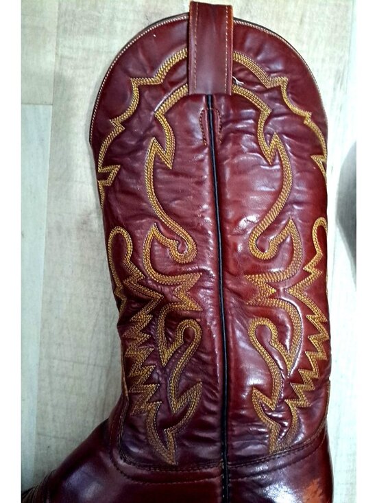 Vintage Laramie Men\'s 9 Leather Cowboy Boots Handmade Reddish Brown Embroidered main image 11